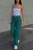 Green Fashion Casual Solid Patchwork Regular High Waist Straight Solid Color Bottoms