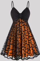Orange Fashion Casual Patchwork Backless V Neck Sling Dress Plus Size Dresses