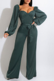 Champagne Casual Sweet Solid Patchwork Square Collar Straight Jumpsuits