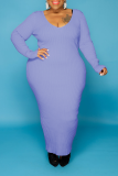 Purple Casual Solid Patchwork U Neck Straight Plus Size Dresses