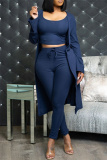 Black Fashion Casual Solid Cardigan Vests Pants O Neck Long Sleeve Three-piece Set