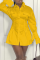 Yellow Casual Solid Split Joint Turndown Collar Shirt Dress Dresses