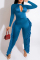 Peacock Blue Fashion Casual Solid Tassel Hollowed Out O Neck Regular Jumpsuits