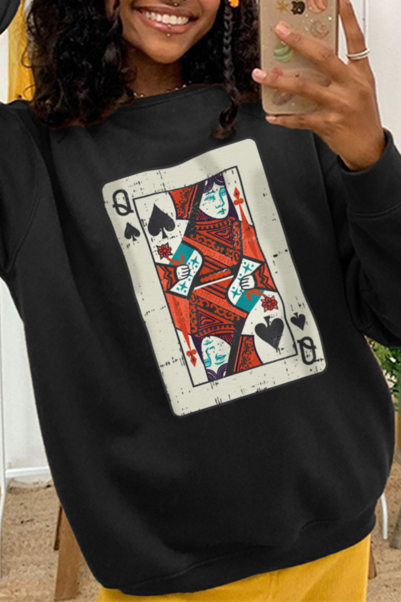 

Black Fashion Casual Print Split Joint O Neck Tops