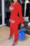 Red Fashion Casual Letter Embroidery Zipper Turndown Collar Long Sleeve Two Pieces