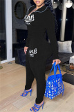 Blue Fashion Casual Letter Embroidery Zipper Turndown Collar Long Sleeve Two Pieces