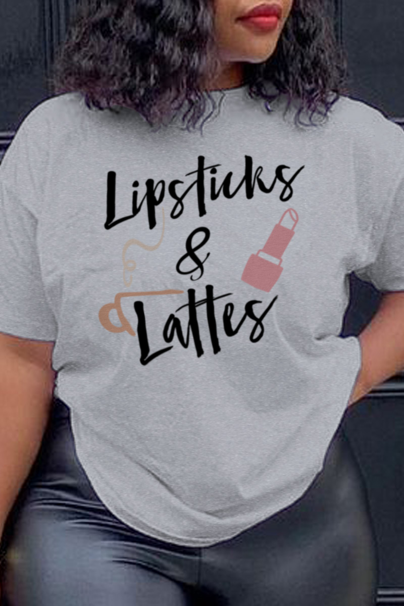 

Grey Casual Print Split Joint Letter O Neck T-Shirts