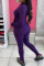 Purple Fashion Casual Solid Basic Hooded Collar Long Sleeve Two Pieces