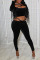 Black Sexy Solid Split Joint U Neck Long Sleeve Two Pieces