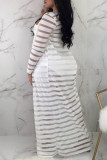 White Fashion Casual Striped Patchwork See-through Plus Size Three-piece Set