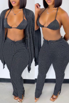 Dark Gray Fashion Casual Solid Cardigan Vests Pants Long Sleeve Three-piece Set