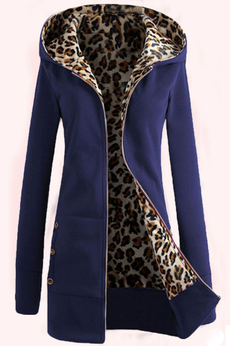 Blue Casual Solid Patchwork Pocket Zipper Hooded Collar Outerwear