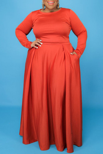 Tangerine Casual Solid Patchwork O Neck Plus Size Two Pieces