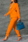 Orange Casual Work Solid Split Joint Turn-back Collar Long Sleeve Two Pieces(Contain The Belt)