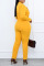 Yellow Casual Work Solid Split Joint Buttons Turn-back Collar Long Sleeve Two Pieces
