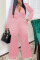 Pink Casual Solid Split Joint Buckle Turndown Collar Straight Jumpsuits
