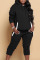 Black Casual Solid Split Joint Hooded Collar Long Sleeve Two Pieces