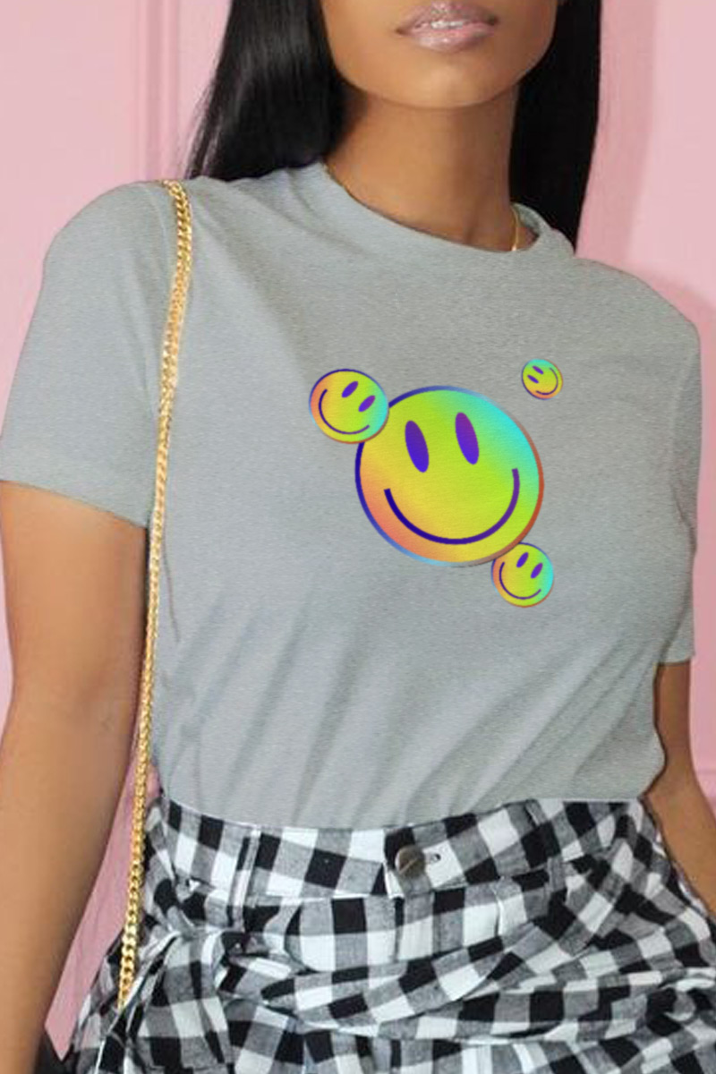 

Grey Casual Street Print Split Joint O Neck T-Shirts