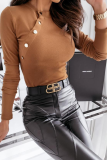 White Fashion Elegant Solid Patchwork Buckle O Neck Tops