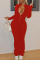Red Fashion Casual Solid Fold Zipper Collar Regular Jumpsuits