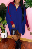 Royal Blue Casual Solid Patchwork Zipper Collar Long Sleeve Dresses