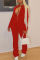 Red Fashion Casual Solid Fold Zipper Collar Regular Jumpsuits