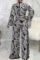 Black Casual Print Split Joint With Belt Straight Jumpsuits