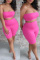 Pink Sexy Fashion Tube Top Shorts Sports Set