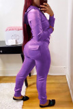 Purple Casual Solid Patchwork Zipper Hooded Collar Long Sleeve Two Pieces