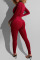 Burgundy Sexy Solid Split Joint Zipper Collar Skinny Jumpsuits