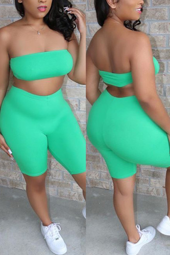Cyan Sexy Fashion Tube Top Shorts Sports Set