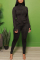Black Fashion Casual Solid Split Joint Zipper Collar Long Sleeve Two Pieces