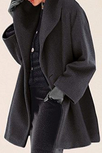 Black Casual Elegant Solid Patchwork Buttons Hooded Collar Outerwear