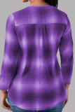 Purple Fashion Casual Print Hollowed Out V Neck Tops