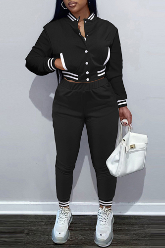 Black Fashion Casual Solid Patchwork Long Sleeve Two Pieces