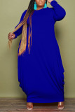 Blue Casual Solid Patchwork O Neck Irregular Dress Plus Size Dresses