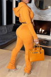 Orange Fashion Solid Fold Hooded Collar Long Sleeve Two Pieces