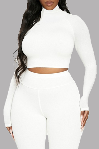 White Fashion Casual Solid Basic Turtleneck Tops