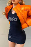 Orange Fashion Casual Solid Patchwork Zipper Collar Outerwear