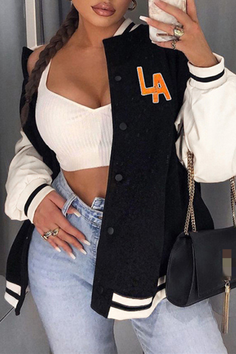 

Black Fashion Casual Patchwork Embroidered Cardigan Outerwear