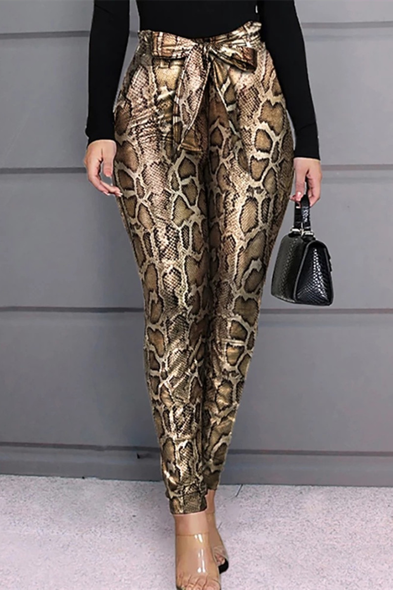 

Multicolor Fashion Casual Print Bandage Basic Regular High Waist Pencil Full Print Bottoms