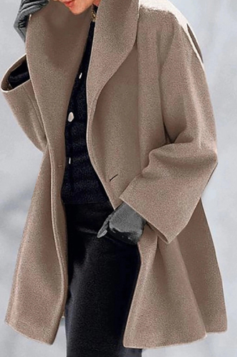 Camel Casual Elegant Solid Patchwork Buttons Hooded Collar Outerwear