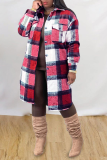 Rose Red Casual Plaid Patchwork Peter Pan Collar Outerwear