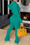Green Fashion Casual Solid Fold Hooded Collar Long Sleeve Two Pieces