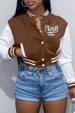 Brown Fashion Casual Letter Embroidery Patchwork Outerwear