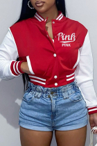 Red Fashion Casual Letter Embroidery Split Joint Outerwear