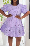 Apricot Fashion Casual Dot Print Patchwork O Neck Short Sleeve Dress Dresses