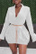 White Fashion Casual Solid Basic Turndown Collar Long Sleeve Dresses (Without Waist Chain)