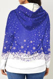 Blue Casual Print Patchwork Hooded Collar Tops