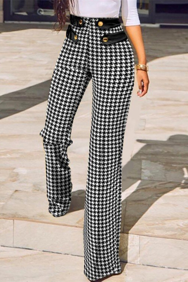 Black Fashion Casual Print Patchwork Straight High Waist Conventional Full Print Bottoms